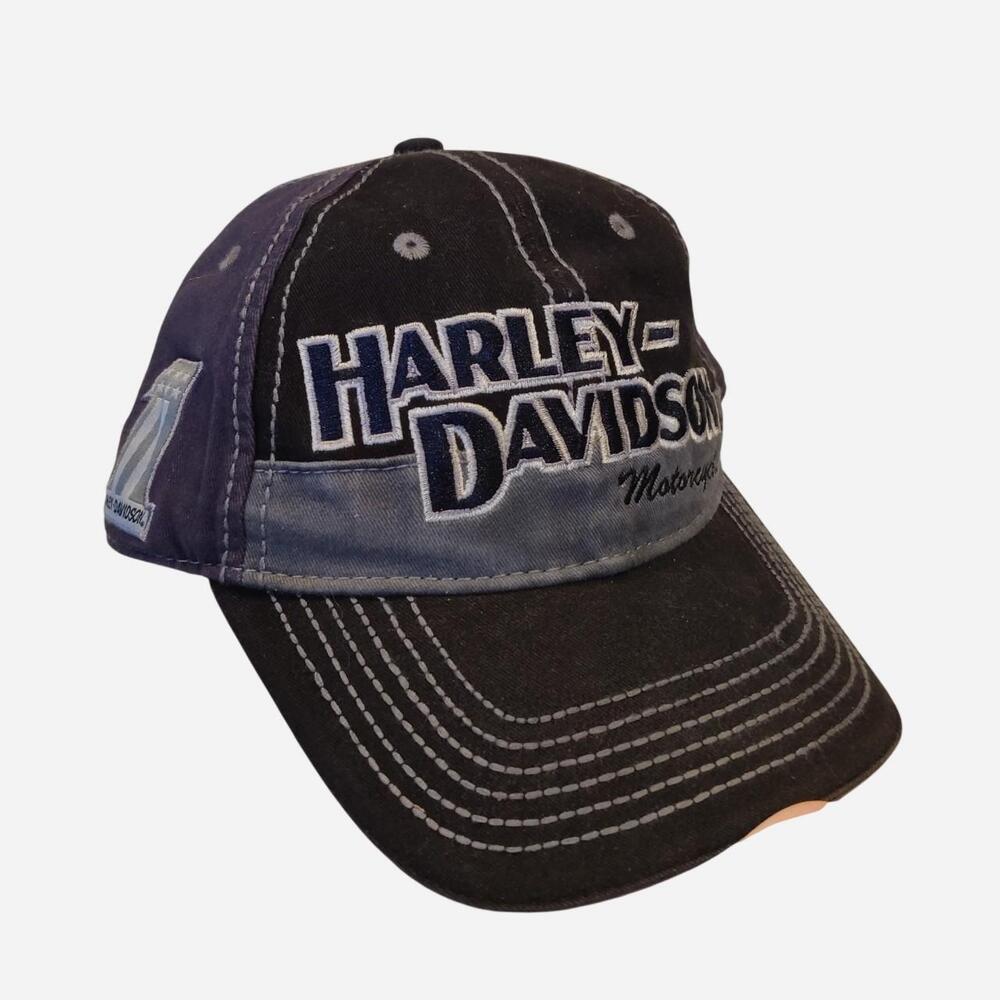 00s Harley Davidson black & navy baseball cap with white stitching